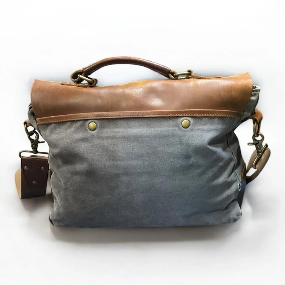 Mens‎ Waxed Canvas Leather Messenger Bag Gray Brown Briefcase Satchel Crossbody